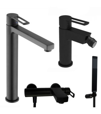 SET MISCELATORE LAVABO PROLUNGATO + BIDET + ESTERNO VASCA NERO OPACO - RINGO DI PAFFONI - RI-83N