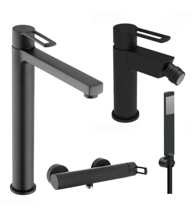 SET MISCELATORE LAVABO PROLUNGATO + BIDET + ESTERNO DOCCIA NERO OPACO - RINGO DI PAFFONI - RI-86N