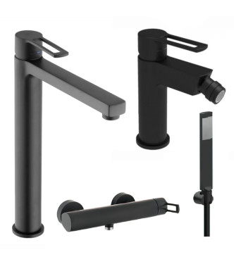 SET MISCELATORE LAVABO PROLUNGATO + BIDET + ESTERNO DOCCIA NERO OPACO - RINGO DI PAFFONI - RI-86N