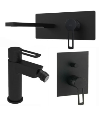 SET MISCELATORE LAVABO BOCCA 15 CM + BIDET ED INCASSO DOCCIA CON DEVIATORE NERO OPACO - RINGO DI PAFFONI - RI-45N