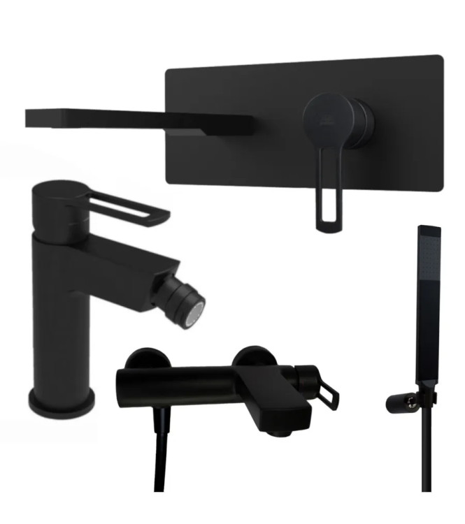 SET MISCELATORE LAVABO BOCCA 15 CM + BIDET ED ESTERNO VASCA NERO OPACO - RINGO DI PAFFONI - RI-43N