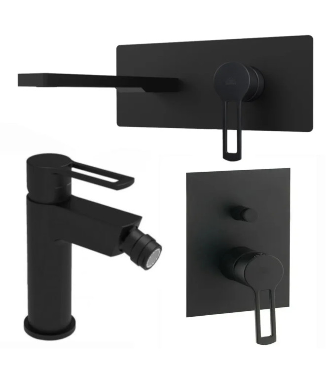 20 CM WASHBASIN MIXER SET WITH BIDET AND BUILT-IN SHOWER WITH DIVERTER, MATT BLACK -  RINGO DI PAFFONI - RI-55N