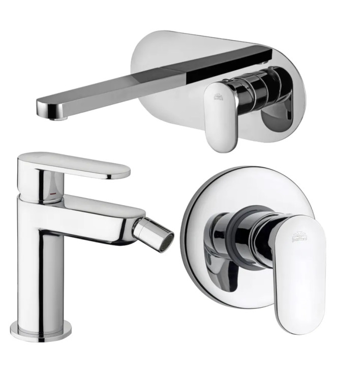 20 CM SPOUT WASHBASIN MIXER SET WITH BIDET AND CHROME SINGLE-LEVER SHOWER - CANDY DI PAFFONI - CA-15C