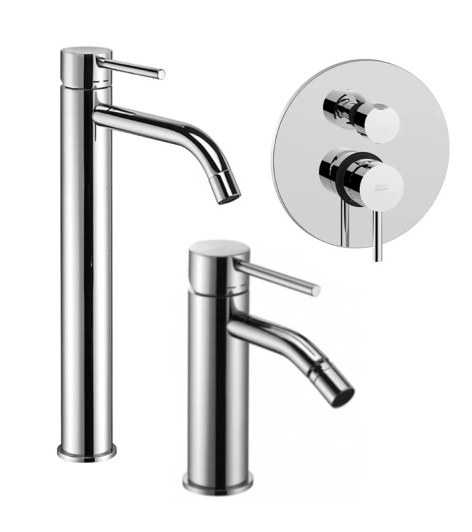 EXTENDED WASHBASIN AND BIDET MIXER SET WITH CHROME 2-OUTLET SHOWER - LIGHT BY PAFFONI - LG-L18C