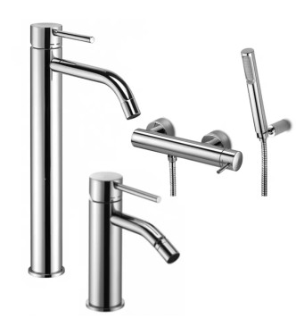 EXTENDED WASHBASIN AND BIDET MIXER SET WITH EXTERNAL CHROME SHOWER - LIGHT BY PAFFONI - LG-LD7C