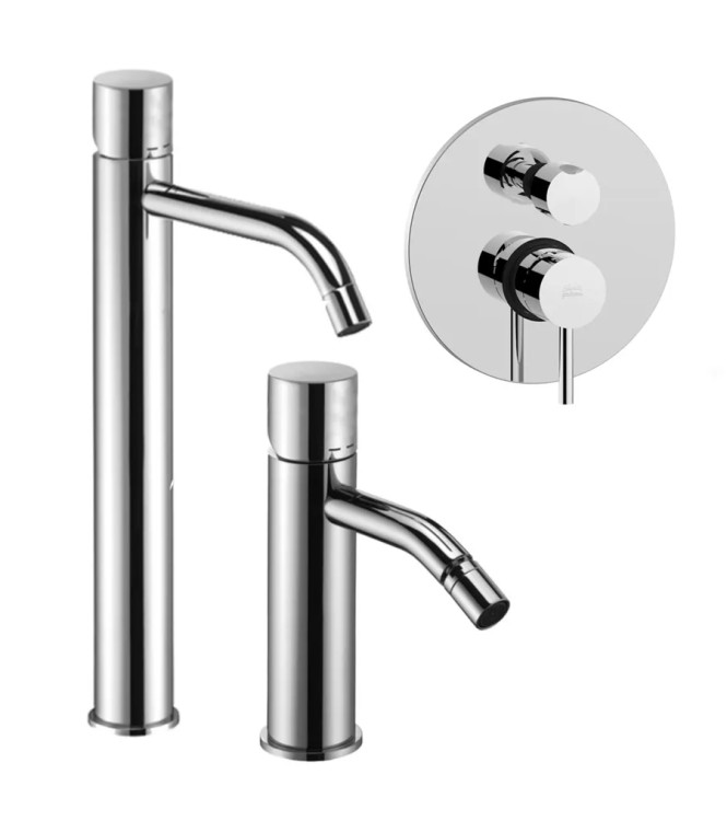 EXTENDED WASHBASIN AND BIDET MIXER SET WITHOUT LEVER WITH CHROME 3-OUTLET SHOWER - LIGHT BY PAFFONI - LG-P19C