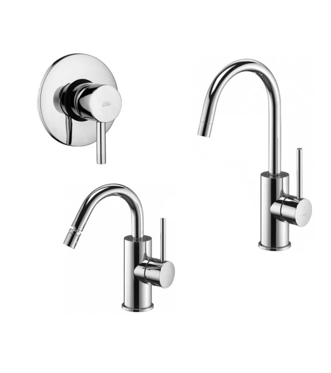 WASHBASIN AND BIDET MIXER SET WITH U-SHAPED SPOUT AND BUILT-IN SINGLE-LEVER SHOWER 11C M CHROME - LIGHT BY PAFFONI - LG-11C