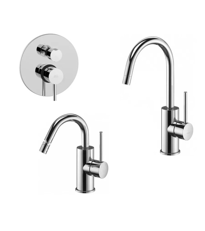 SET MISCELATORE LAVABO E BIDET CANNA A U + INCASSO DOCCIA 3 USCITE CROMATO - LIGHT DI PAFFONI - LG-19C