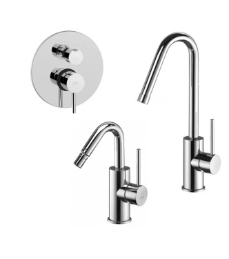 WASHBASIN AND BIDET MIXER SET WITH ADJUSTABLE SPOUT AND CHROME SHOWER HEAD WITH 3 OUTLETS - LIGHT BY PAFFONI - LG-99C