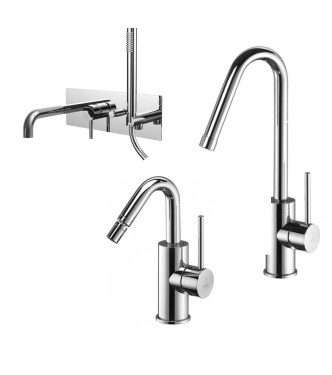 SET MISCELATORE LAVABO E BIDET CANNA ORIENTABILE + INCASSO DOCCIA CROMATO - LIGHT DI PAFFONI - LG-R9C