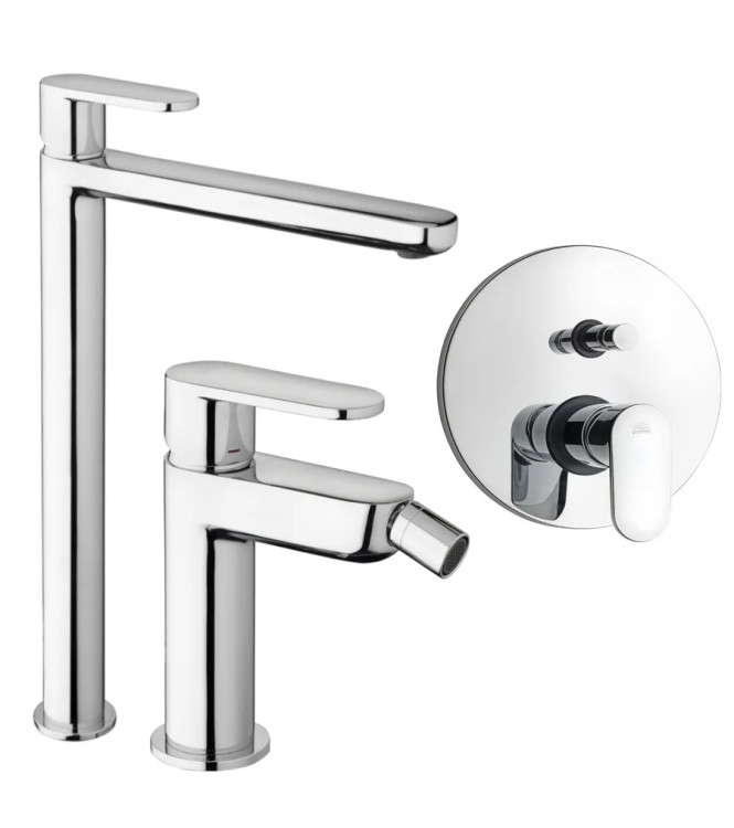 EXTENDED WASHBASIN AND BIDET MIXER SET WITH CHROME-PLATED SHOWER WITH DIVERTER - CANDY DI PAFFONI - CA-85C