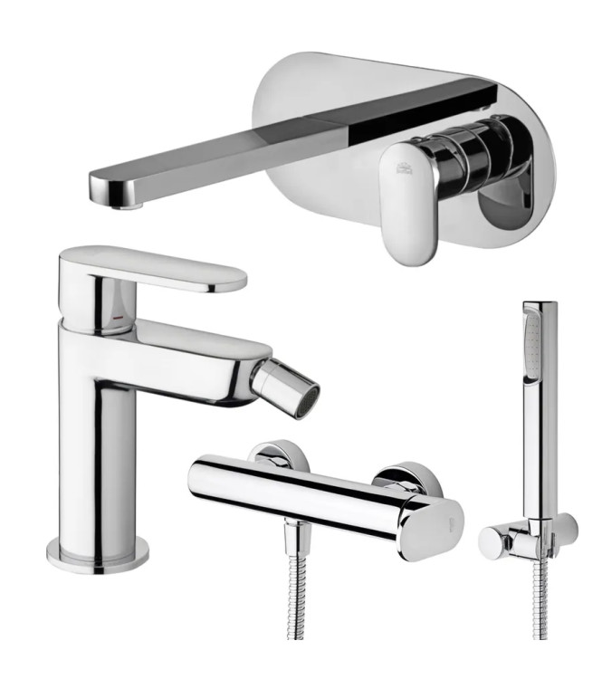 SET MISCELATORE LAVABO BOCCA 20 CM + BIDET ED ESTERNO DOCCIA CROMATO - CANDY DI PAFFONI - CA-56C
