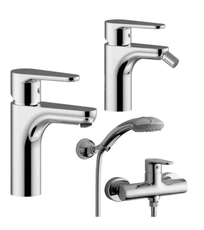 WASHBASIN AND BIDET MIXER SET WITH EXTERNAL CHROME SHOWER -  GREEN BY PAFFONI - GR-76C