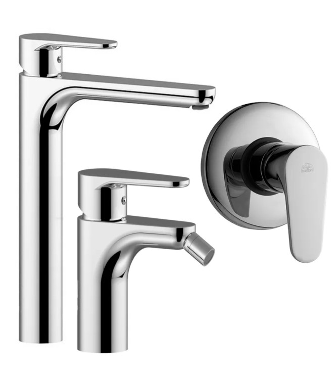 EXTENDED WASHBASIN AND BIDET MIXER SET WITH CHROME SINGLE-LEVER SHOWER -  GREEN DI PAFFONI - GR-18C