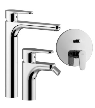 EXTENDED WASHBASIN AND BIDET MIXER SET WITH CHROME SHOWER HEAD WITH DIVERTER -  GREEN BY PAFFONI - GR-85C