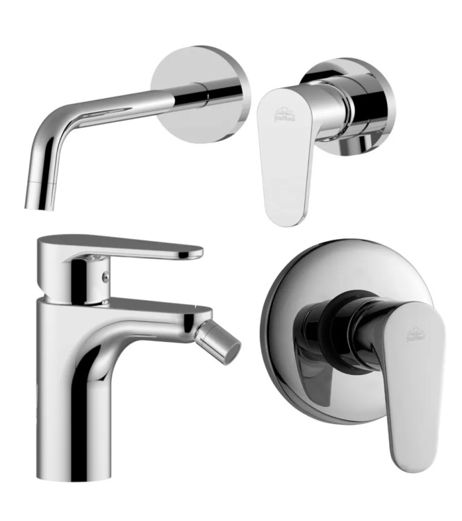 WASHBASIN MIXER SET WITH 17.8 CM SPOUT AND BIDET WITH CHROME SINGLE-LEVER SHOWER -  GREEN BY PAFFONI - GR-15C