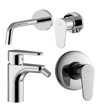 WASHBASIN MIXER SET WITH 17.8 CM SPOUT AND BIDET WITH CHROME SINGLE-LEVER SHOWER -  GREEN BY PAFFONI - GR-15C