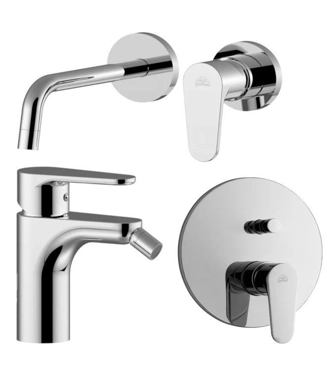 WASHBASIN MIXER SET WITH 17.8 CM SPOUT AND BIDET WITH CHROME-PLATED SHOWER AND DIVERTER -  GREEN BY PAFFONI - GR-55C