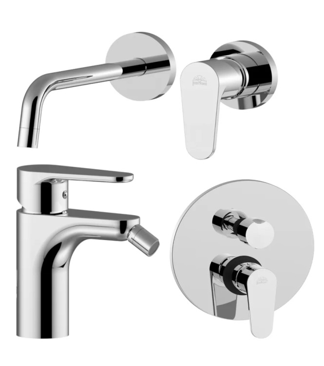 WASHBASIN MIXER SET WITH 17.8 CM SPOUT AND BIDET WITH BUILT-IN CHROME SHOWER WITH 3 OUTLETS -  GREEN BY PAFFONI - GR-59C