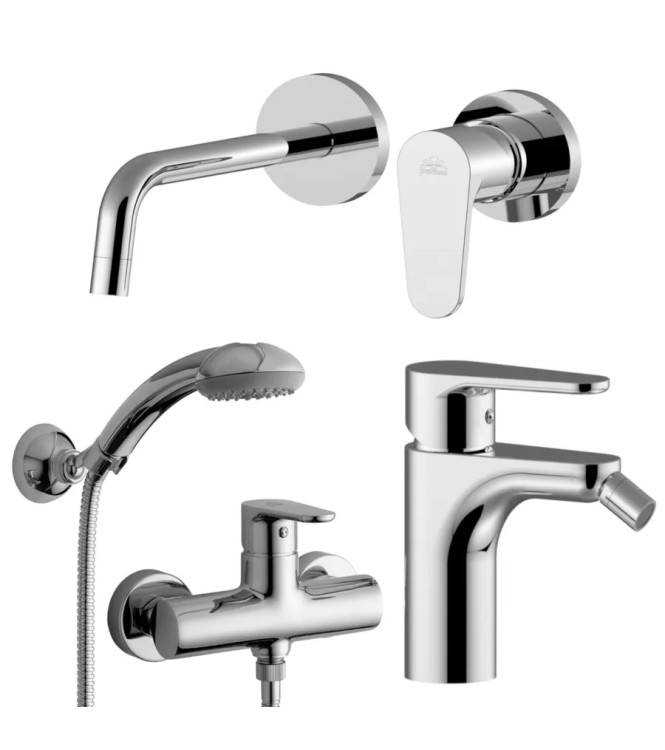 WASHBASIN MIXER SET WITH 17.8 CM SPOUT AND BIDET WITH EXTERNAL CHROME SHOWER -  GREEN BY PAFFONI - GR-56C