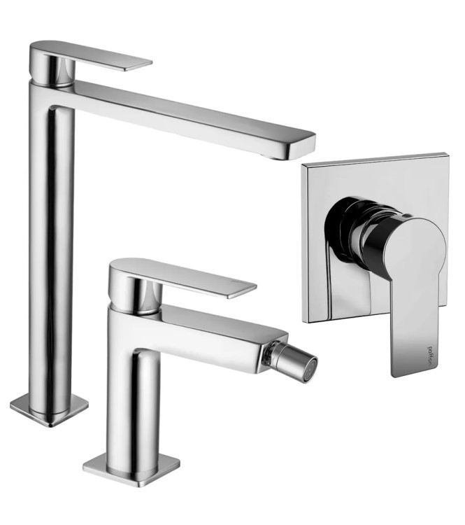 SET MISCELATORE LAVABO PROLUNGATO + BIDET + INCASSO DOCCIA CROMATO - TANGO DI PAFFONI - TA-18C