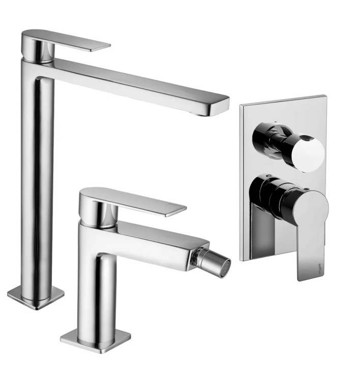 EXTENDED WASHBASIN AND BIDET MIXER SET WITH CHROME-PLATED 2-OUTLET SHOWER - TANGO BY PAFFONI - TA-88C