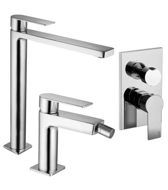 EXTENDED WASHBASIN AND BIDET MIXER SET WITH CHROME-PLATED 2-OUTLET SHOWER - TANGO BY PAFFONI - TA-88C