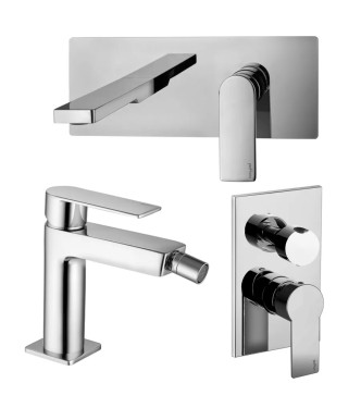 SET MISCELATORE LAVABO BOCCA 24 CM + BIDET ED INCASSO DOCCIA 3 USCITE CROMATO - TANGO DI PAFFONI - TA-69C