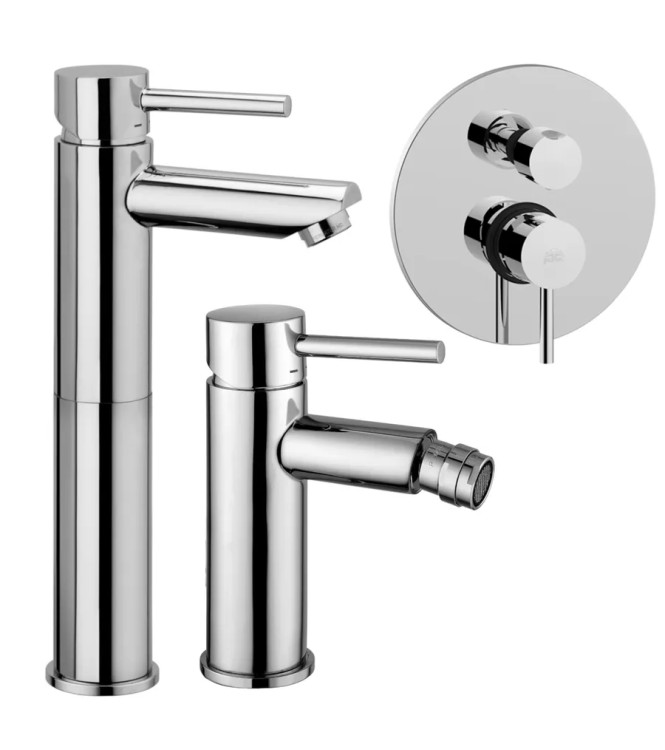 SET MISCELATORE LAVABO PROLUNGATO + BIDET + INCASSO DOCCIA 3 USCITE CROMATO - STICK DI PAFFONI - SK-89C