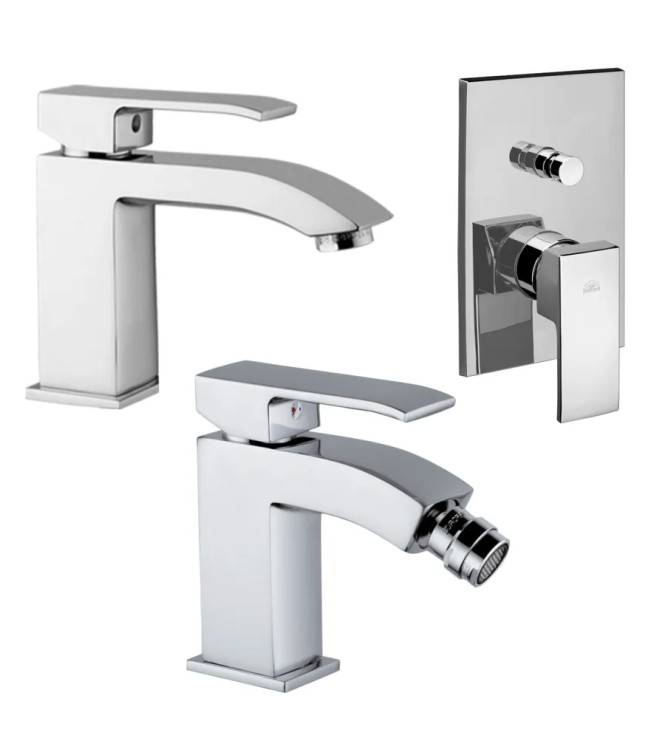 WASHBASIN AND BIDET MIXER SET WITH BUILT-IN SHOWER WITH CHROME DIVERTER -  LEVEL BY PAFFONI - LS-75C