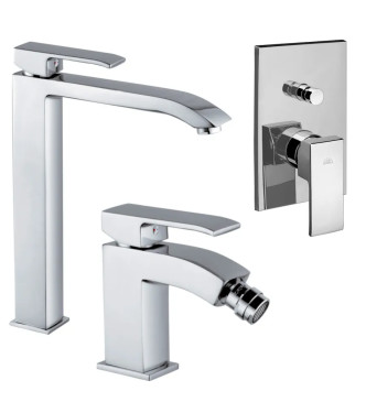 EXTENDED WASHBASIN AND BIDET MIXER SET WITH BUILT-IN SHOWER WITH CHROME DIVERTER -  LEVEL DI PAFFONI - LS-85C