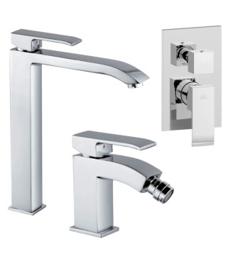 EXTENDED WASHBASIN AND BIDET MIXER SET WITH CHROME 2-OUTLET BUILT-IN SHOWER -  LEVEL DI PAFFONI - LS-88C
