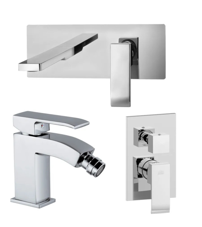 SET OF BUILT-IN MIXER FOR 20 CM WASHBASIN AND BIDET WITH BUILT-IN SHOWER WITH 2 OUTLETS, CHROME -  LEVEL DI PAFFONI - LS-58C