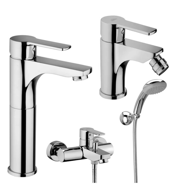 SET MISCELATORE LAVABO PROLUNGATO + BIDET + ESTERNO VASCA CROMATO - RED DI PAFFONI - RED-83