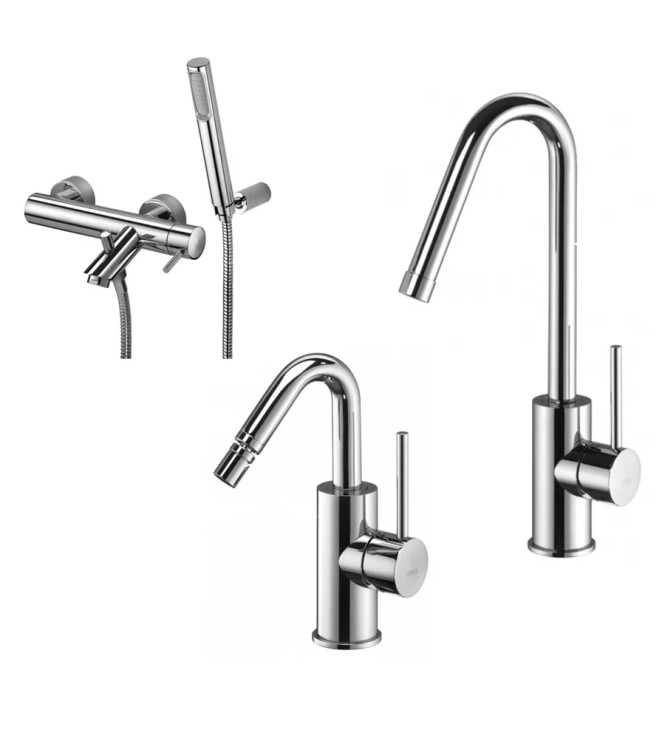 SET MISCELATORE LAVABO E BIDET CANNA ORIENTABILE + ESTERNO DOCCIA/VASCA + SUPPORTO CROMATO - LIGHT DI PAFFONI - LG-R23C