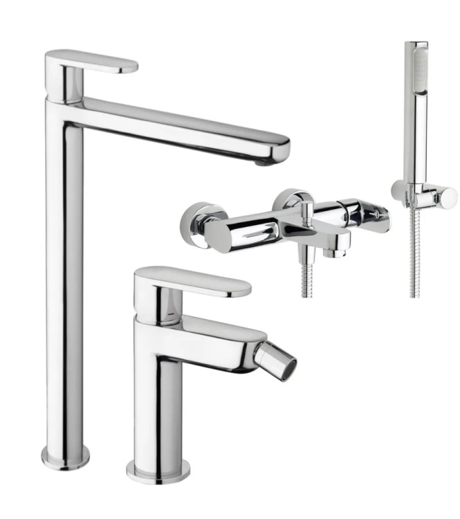 EXTENDED WASHBASIN AND BIDET MIXER SET WITH CHROME EXTERNAL BATHTUB - CANDY BY PAFFONI - CA-83C