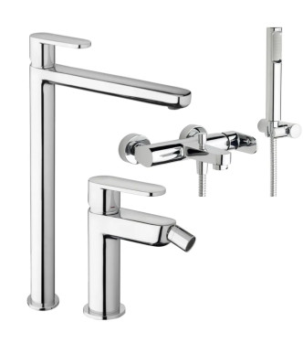 EXTENDED WASHBASIN AND BIDET MIXER SET WITH CHROME EXTERNAL BATHTUB - CANDY BY PAFFONI - CA-83C