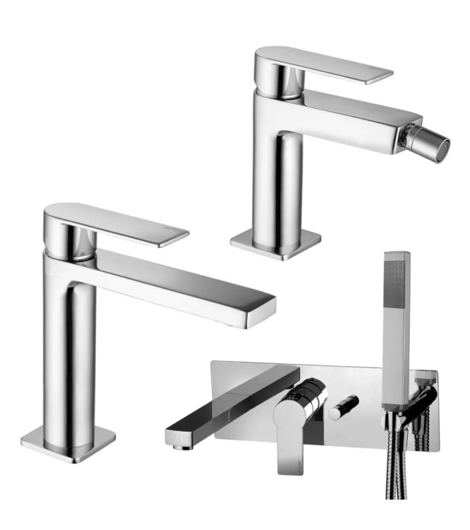 WASHBASIN AND BIDET MIXER SET WITH CHROME BUILT-IN BATH - TANGO BY PAFFONI - TA-7C