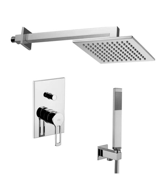 PAFFONI RINGO SHOWER COMPOSITION WITH ARM, SHOWER HEAD, HAND SHOWER, AND MIXER WITH DIVERTER - RINGDC