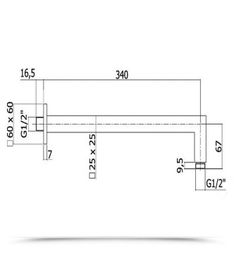 BRACCIO DOCCIA QUADRO LUNGHEZZA 350 MM PAFFONI ZSOF063CR350