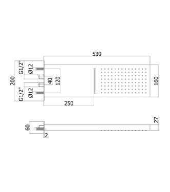 53 X 16 CM RECTANGULAR BUILT-IN SHOWER HEAD IN CHROME-PLATED METAL -  CASCADE BY PAFFONI - ZSOF099CR