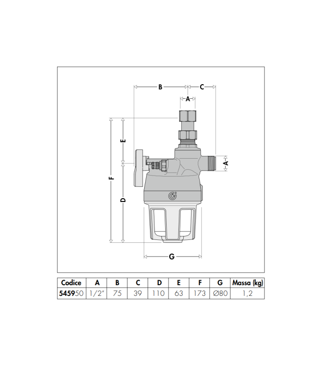 CALEFFI XP UNDER-BOILER POLYPHOSPHATE DOSING DEVICE 1/2" M X 1/2" F - 545950