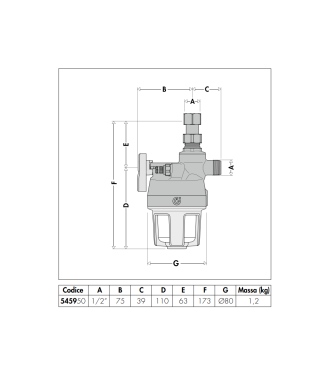 CALEFFI XP UNDER-BOILER POLYPHOSPHATE DOSING DEVICE 1/2" M X 1/2" F - 545950