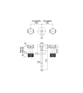 MISCELATORE INCASSO PER VASCA PAFFONI SERIE JO JO001NO