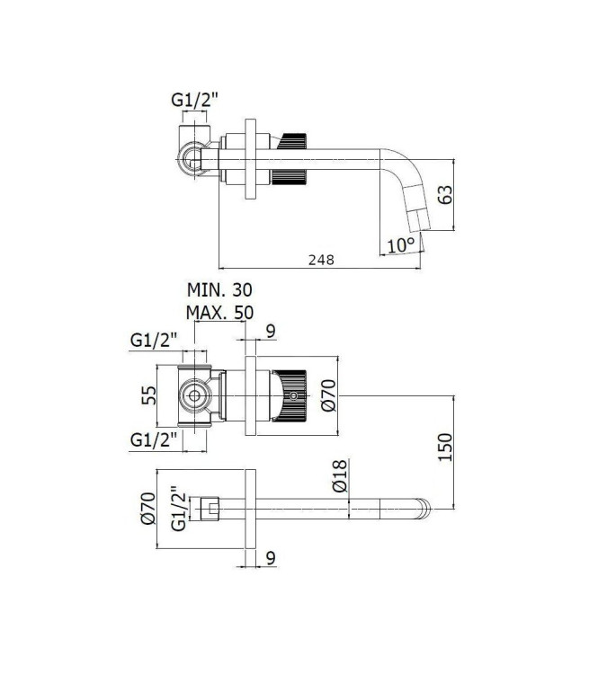 MISCELATORE LAVABO AD INCASSO CON BOCCA L. 248 MM PAFFONI SERIE JO JO007CR70