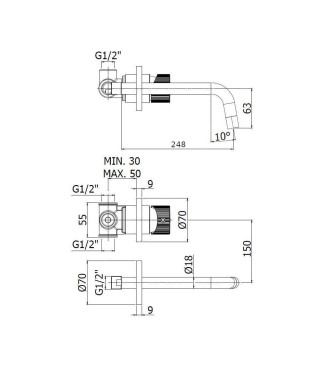 MISCELATORE LAVABO AD INCASSO CON BOCCA L. 248 MM PAFFONI SERIE JO JO007NO70