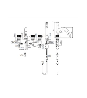 BATTERIA BORDO VASCA CON DEVIATORE E DOCCETTA ESTRAIBILE PAFFONI SERIE JO JO044NO