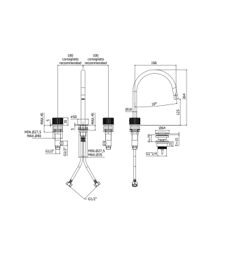 BATTERIA LAVABO 3 FORI CON BOCCA FISSA, SCARICO CLIC-CLAC PAFFONI SERIE JO JO052KCR