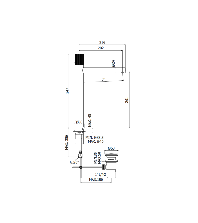 MISCELATORE LAVABO PROLUNGATO PAFFONI SERIE JO JO081CR