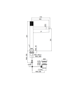 MISCELATORE LAVABO PROLUNGATO CON SCARICO AUTOMATICO PAFFONI SERIE JO JO085NO